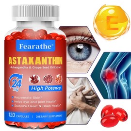Astaxanthin Supplement 24mg Contains Grapeseed Oil and South African Cuisine - Antioxidant Skin and Eye Health - Non-GMO Gluten Free, 2 Count, 60 Servings / 아스타잔틴 보충제 24mg 포도씨유와 남아공 취가지 함유 - 항산화 피부와 눈 건강 - non-GMO 글루텐 프리, 2개, 60회분