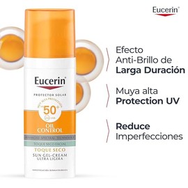 EUCERIN Protector solar facial efecto mate toque seco Oil Control 50 ml, matificante control brillo 12h con antioxidantes