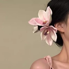 Bohemian 보헤미안 꽃 머리 발톱 대형 우아한 난초 잡아 클립 앞머리 사이드 여름 휴가 패션 헤어 스타일링 클램프 [white] Bohemian Floral Hair Claw Large Elegant Orchid Hair Clip Side Bangs Summer Vacation Fashion Hair Styling Clamp [white]
