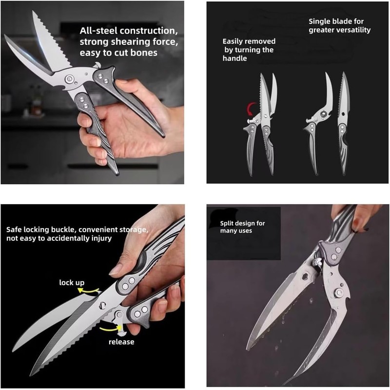 Heavy-Duty Kitchen Shears, Stainless Steel, Serrated Edge, Multi-Purpose Poultry and