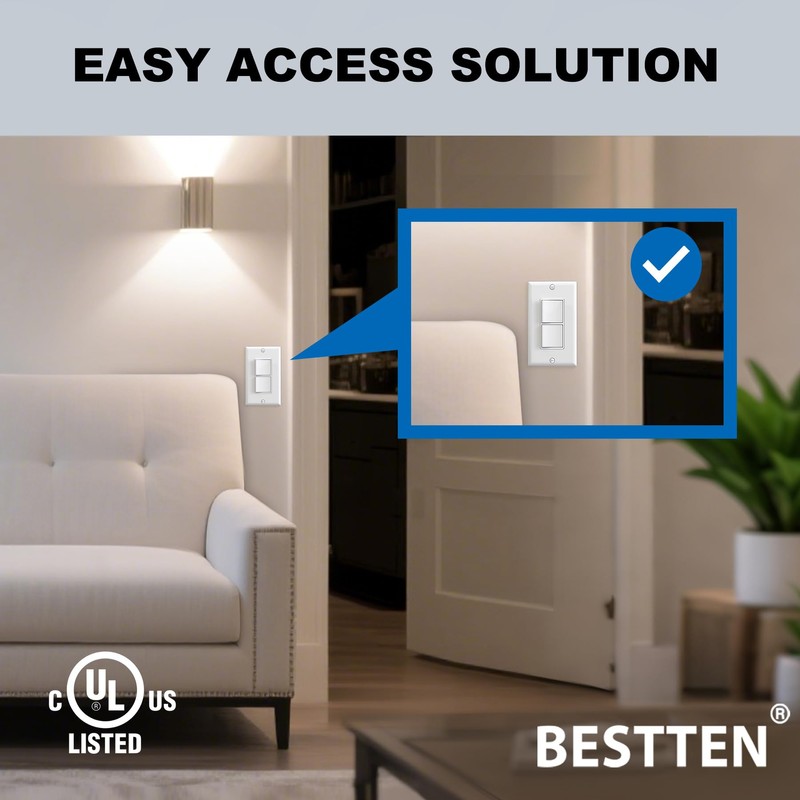 BESTTEN 2 Pack Double Rocker Light Switch, Single Pole Combination