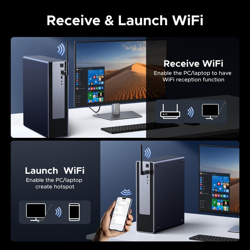 UGREEN 2-in-1 USB Bluetooth WiFi 6 Adapter for Desktop PC,