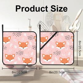 Cute Fox Smile Pot Holders 2 PCS for Kitchen, Heat Resistant Hot Pads for Cooking Grilling Baking BBQ, Pot Holders for Women Cook Essentials Accessories Home Microwave