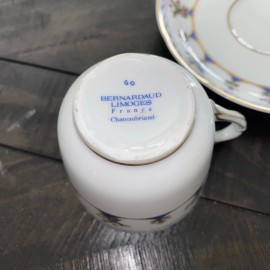 Bernardaud Limoges Chateaubriand Blue Footed Coffee Cup W/saucer And Bread Plate