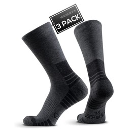 WEIERYA Mens Hiking Socks 3 Pairs Merino Wool, Cushion Hike Trek Micro Crew Socks With Moisture Wicking for Outdoor Sports, Dark Grey L