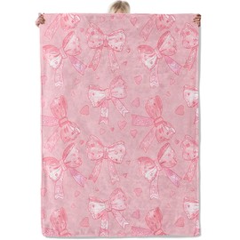Aonimonis - Manta de franela suave y cálida con lazo rosa dulce para mujer, manta de franela suave y cálida para recámara, viajes, sofá, decoración del hogar, 50 x 60 pulgadas