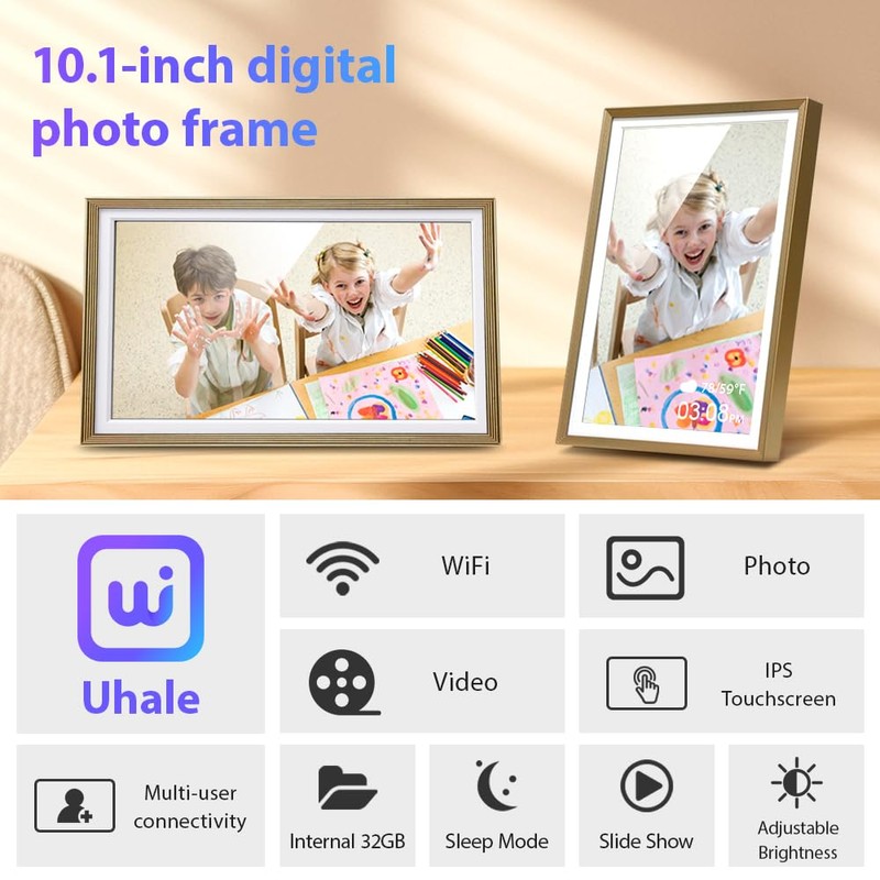 Digital Picture Frame 32 GB 10.1 Inch WiFi Touchscreen Digital