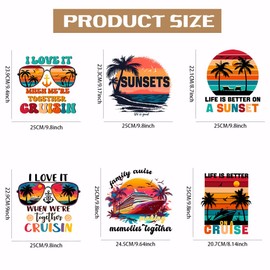 SUPERDANT 6Pcs Beach Sunset Iron On Transfer Paper Cruise Heat Transfer Sticker DIY Iron-on Decals Washable DTF Transfers Ready to Press for T-Shirt Clothing Summer Decor