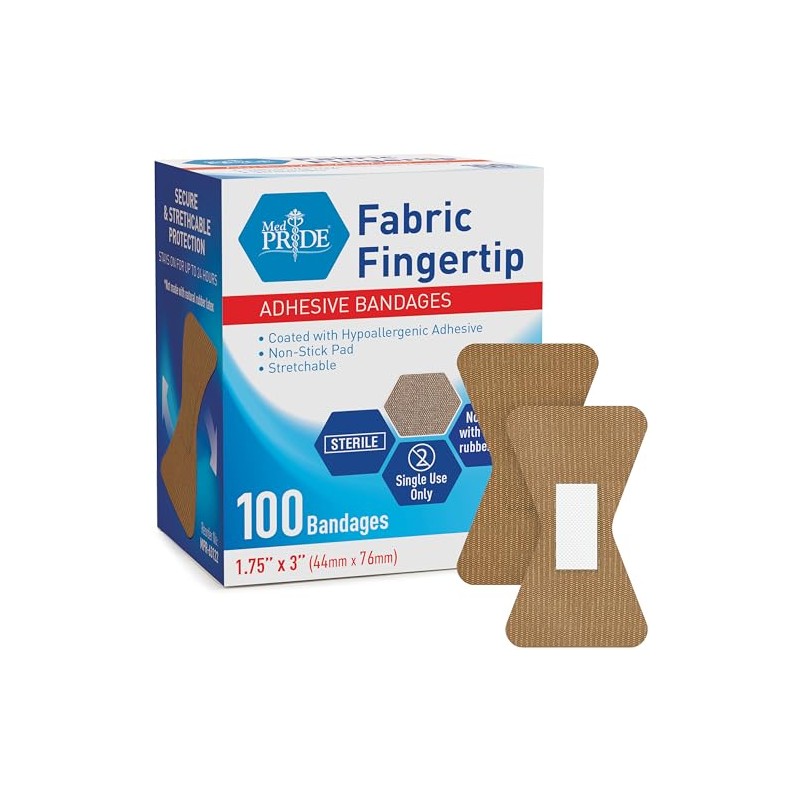 MED PRIDE Sterile Fingertip Fabric Bandages - 100 Count