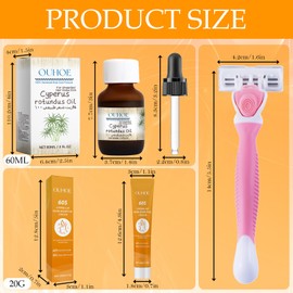 Pack of 2 Cyperus Rotundus Oil, with Hair Removal Cream Face and Spatula, Pure Cyperus Oil for Hair Removal, Hair Removal for Women, Reduction of Body Hair Growth