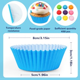 SANNIX 450pcs Rainbow Bright Cupcake Liners, Colorful Baking Cups Cupcake Wrappers Paper Wraps Muffin Liners for Birthday Pride Party Decorations Supplies(9 Colors)