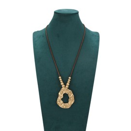 GelConnie Long Cord Necklace with Pendant Organic Hollow Pendant Leather Necklace for Women Textured Gold Boho Adjustable Long Necklaces