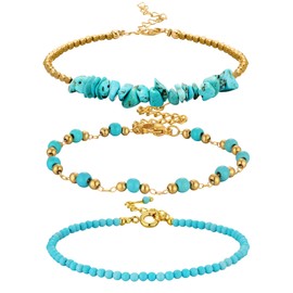 3 Pcs Turquoise Gold Beaded Bracelets for Women Western Bracelets Round Beads Dainty Bracelet Bohemian Jewelry