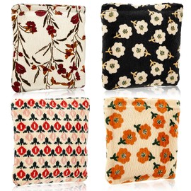 Abbylike 4 Pcs Floral Makeup Bag Corduroy Cosmetic Bag with Zipper Portable Small Pouches for Purse Toiletry Mini Pouch Cute Mini Makeup Bag for Purse Coin Essentials Items Girl Women Aesthetic Stuff