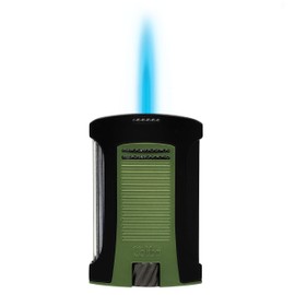Colibri Daytona Windproof Butane Torch Lighter: Adjustable Flame, Refillable Single-Jet Cigar Lighter, Ergonomic Design with Fuel Window (Matte Green)