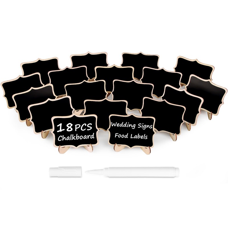 Herda 18 PCS Mini Chalkboard Signs with Easel Stand, Wooden