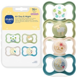 MAM Air Day & Night - Chupete de bebé para piel sensible, brilla en la oscuridad, más de 16 meses, bebé, 4 unidades