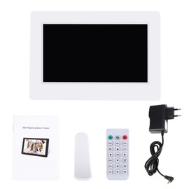 7Inch 1024*600HD Digital Photo Picture Frame Alarm Clock Player Album Remote Control White