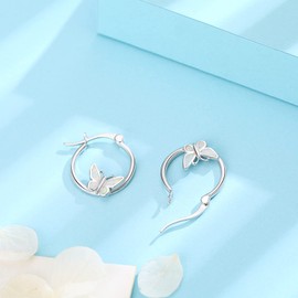Schmetterling Ohrringe Mädchen Creolen Silber 925 Schmetterling Ohrringe Mädchen Kinder Ohrhänger Opal Kleine Creolen Schmetterling Schmuck Geschenke für Damen Frauen Tochter…