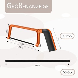 Metal Saw Small 155 mm, Hand Hacksaw Wood with 5 Interchangeable Saw Blade, Mini Hand Saw Hacksaw Iron Saw Small Small Saw Wood Saw