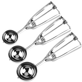Cookie Scoop Set Stainless Steel Ice Cream Scoops Trigger Set Melon Meat Potato Mashers Fruit Ballers Scoops for Baking Kitchen Wedding Pack of 3