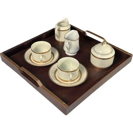 Mountain Woods Brown Large Wooden Serving Tray w/Copper Finished Handles | Coffee/Tea Tray | Decorative Kitchenware | Perfect Ottoman Tray – 16”x16”x1.25”