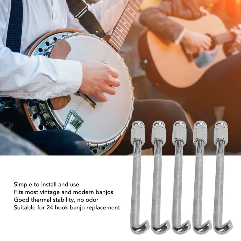 24PCS Banjo Bracket Hook Silver Metal Wear Resistant Banjo Hooks
