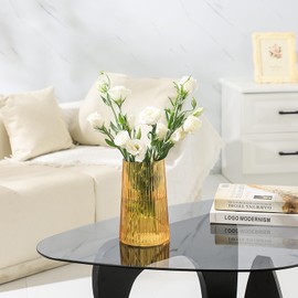 MARTAGE Amber Glass Vase for Flower, Small Glass Vase, Flower Vase for Bouquet, Modern Glass Vase, Ribbed Glass Vase for Living Room, Bedroom, Dining Table, Office, Wedding, Centerpieces, 8-Inch