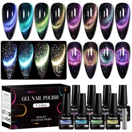 MTSSII Cat Eye Gel Nail Polish Set, 8 Colors, UV/LED Soak Off, Galaxy Glitter Collection (Set-4, 8pcs)