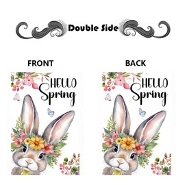 iWeeta Hello Spring Garden Flag 12x18 Inch Double Sided Outside, Bunny with Floral Wreath Porch Yard Patio Outdoor Decoration