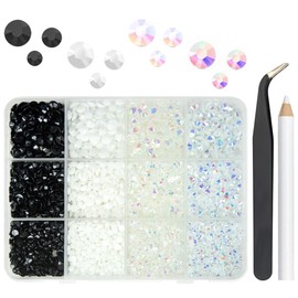 qiipii Pure Black White Jelly Resin Rhinestones for Crafting 3mm 4mm 5mm Flatback Transparent White AB Stones Bulk No-Hotfix Resin Gems Diamonds Crystals for Nails Eyes Face Makeup DIY Crafts Tumblers