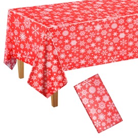 PLULON Christmas Tablecloth Snowflakes Tablecloth Plastic 137 x 274 cm Rectangle Red Tablecloth for Christmas Party Winter Holiday Home Table Decoration Xmas Party Supplies