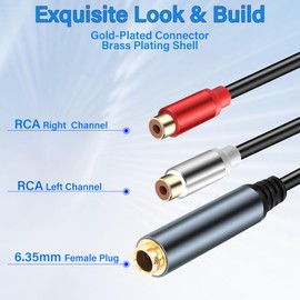 JSADZKJ 6.35mm to 2 RCA Audio Cable Dual RCA Female to 1/4 "TRS Female Jack Connector Audio Speaker Cable Gold-plated 6.35mm 1/4 inch TRS Stereo to 2 RCA Phono Audio Cable 5.9FT