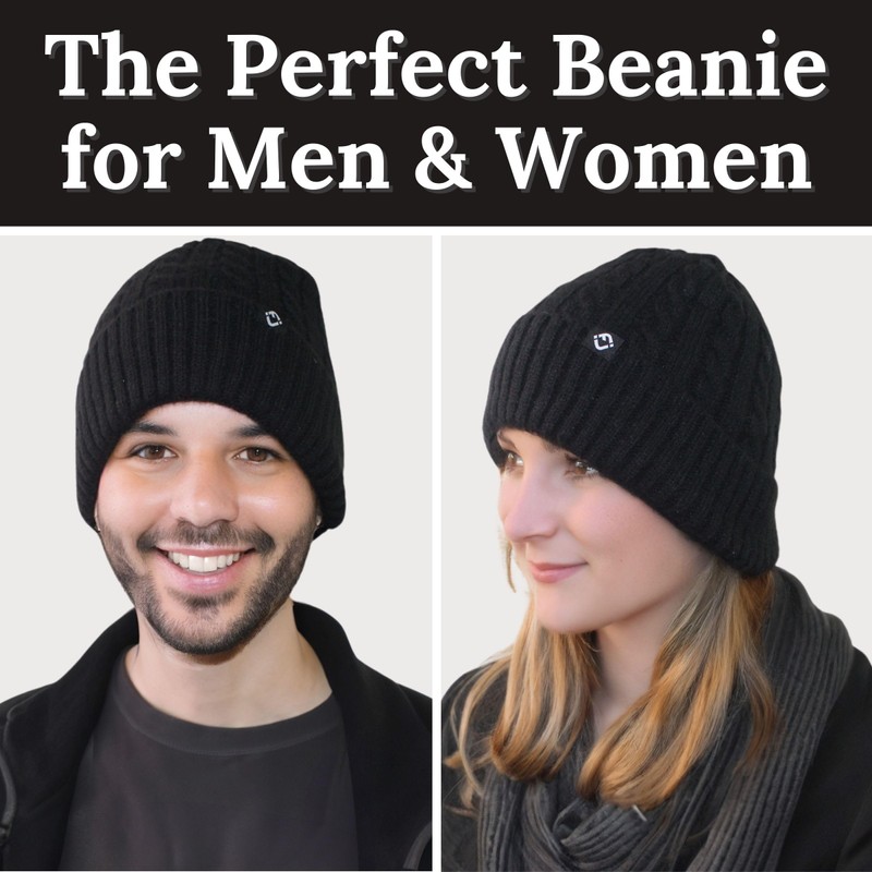 Funky Junque Cable Knit Fleece Lined Beanie - Black