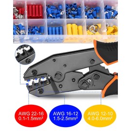 Crimping Pliers for 0.5-6 mm², Crimping Pliers Cable Lugs Set with 400 Pieces Cable Lugs Crimping Tool for Pliers Household Appliances Connection, Vehicle Circuit Maintenance Orange/Black
