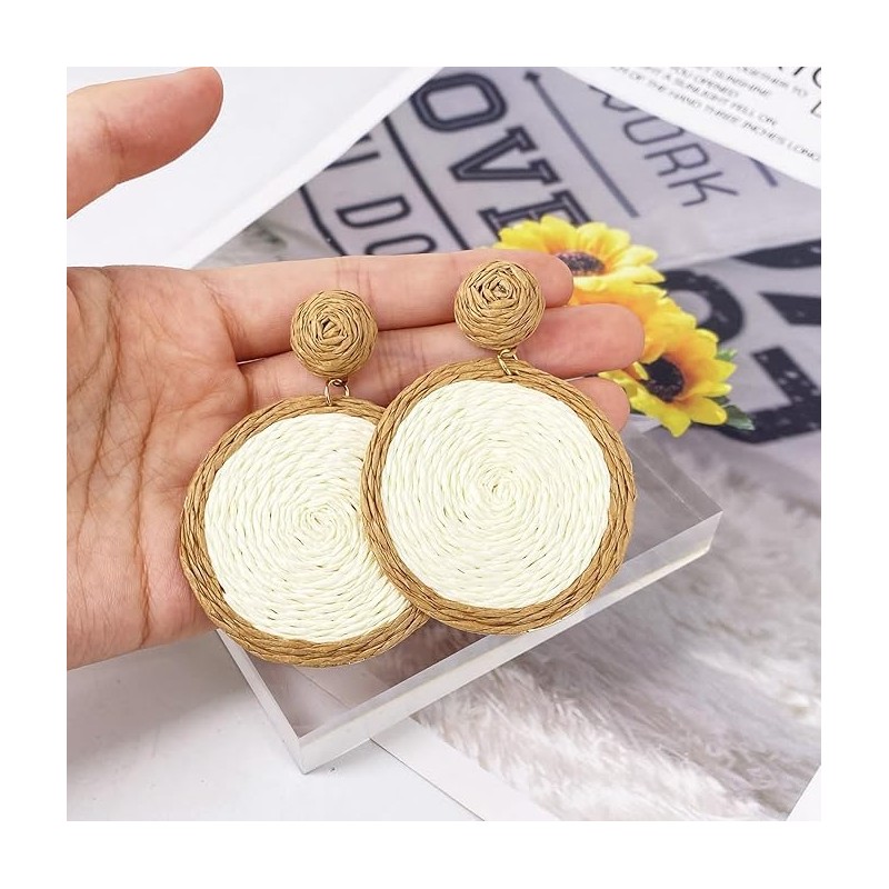 Big Boho Bohemia Round Earrings Summer Straw Earrings Statement Earrings