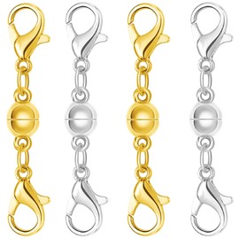 Sterling Silver Magnetic Clasp, Double Lobster Closure, Magnetic Necklace Clasps and Closures,925 Sterling Silver Double Lobster Clasp Magnetic Jewelry Clasps for Necklaces (2gold+2silver)