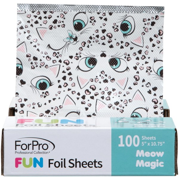 ForPro FUN Meow Magic 5" Foil Sheets, Aluminum Foil, Pop-Up Foil Dispenser, Hair Foils for Color Application and Highlighting Services, Food Safe, 5” W x 10.75” L, 100-Count