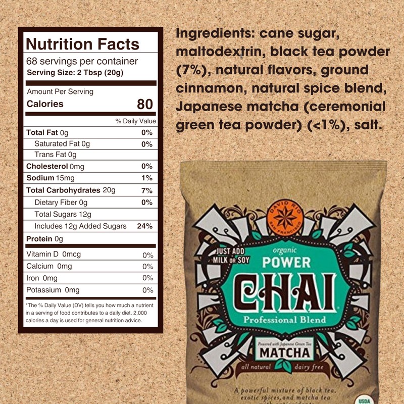 Power Chai Matcha Tea Latte Mix, 48 Oz, Japanese Matcha,