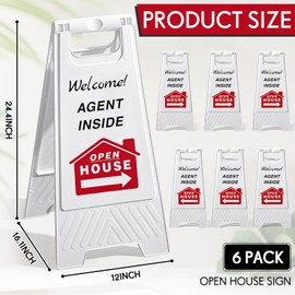 Memorywuu 6 Pack Open House Signs for Real Estate, 24'' x 12'' Double Sided Real Estate Sign, Property Yard Sale Signs Directional Arrows Signs for Real Estate Agent Supplies