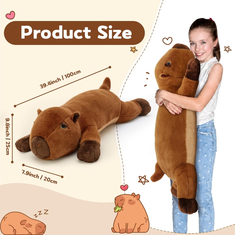 MaoGoLan 39.4" Capybara Plush Body Pillow, Long Capybara Stuffed Animal
