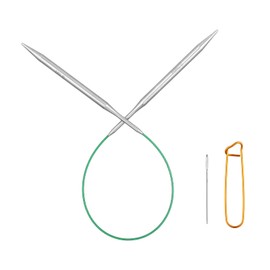 Circular Knitting Needles 16 inch (40cm) Stainless Steel Knitting Needles for Hats, Socks & Baby Booties, Size US 9 (5.5mm) Bundle with 1 Sturdy Stitch Holder