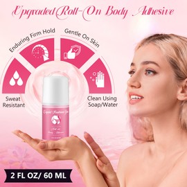 HappyAlley 1 Pcs Roll on Body Adhesive for Dancers, 2oz Clear & Non Toxic Liquid Fashion Glue for Oily and Dry Skin, Sweat Resistant Body Adhesive for Compression Stocking, Wig Glue, Residue Free