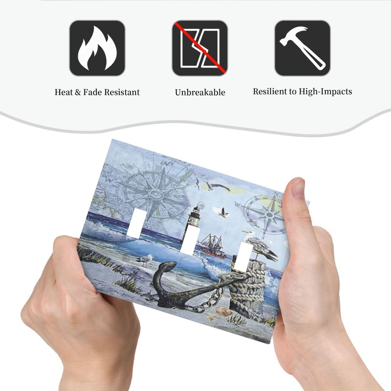 Spshian Light Switch Cover Sea Ocean Sand Coast Compass Ship