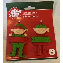 Christmas House Clay Like Elves Character Ornament Hanging Decorations 2 Pcs Christmas House