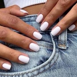 GLAMERMAID Presione En Las Uñas Extra Corto-Puro Blanco Falso Uñas Corto Squoval, Natural Redondo Cuadrado Pegamento En Uñas Gel Brillante, Acrílico T