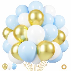 Blue Gold White Latex Balloons, 50 Pack 12 Inches light Blue Balloons Helium Balloons for Boys Baby Shower Birthday Bridal Shower Wedding Party Decorations Supplies