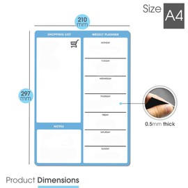 TMS A4 Weekly Meal Planner for Fridge | Magnetic Whiteboard Calendar and Shopping List | Use for Food Prep and Family Planning | Dry Wipe Memo Board for Kitchen | Made in The UK [30 x 21cm]