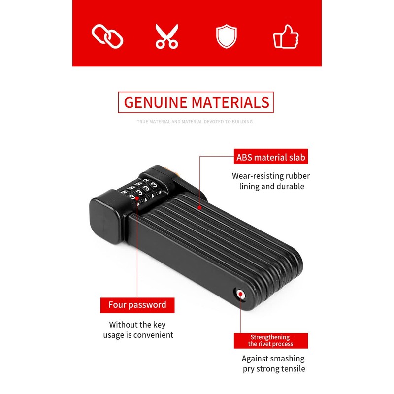 Foldable Bike Password Lock, 4-Digit Combination Folding Chain Lock with