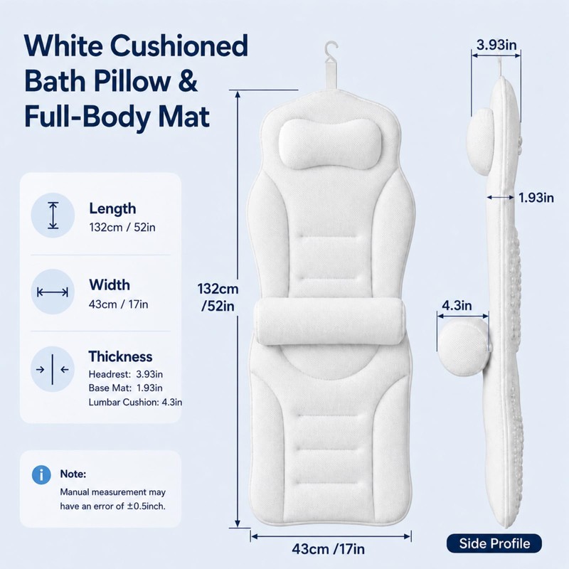 Full Body Bathtub Pillow with Lumbar Support, 5D Air Mesh